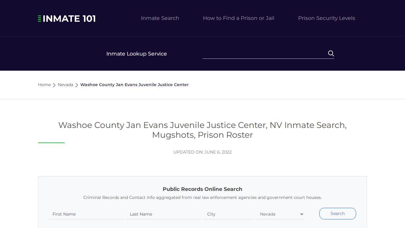 Washoe County Jan Evans Juvenile Justice Center, NV Inmate ...
